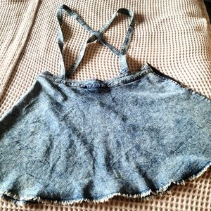 Denim skirt with suspenders